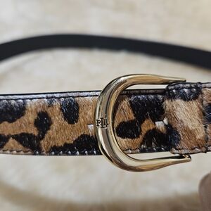 Ralph Lauren Leopard Print Belt with Gold Buckle